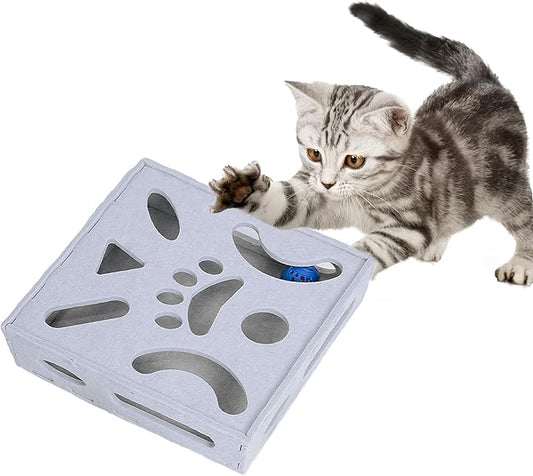 Meeyoview Cat Toys, Interactive Cat Puzzle Toy for Indoor Cats, Soft Felt Cat Ball Games Box, Maze Game Toy for Kitten