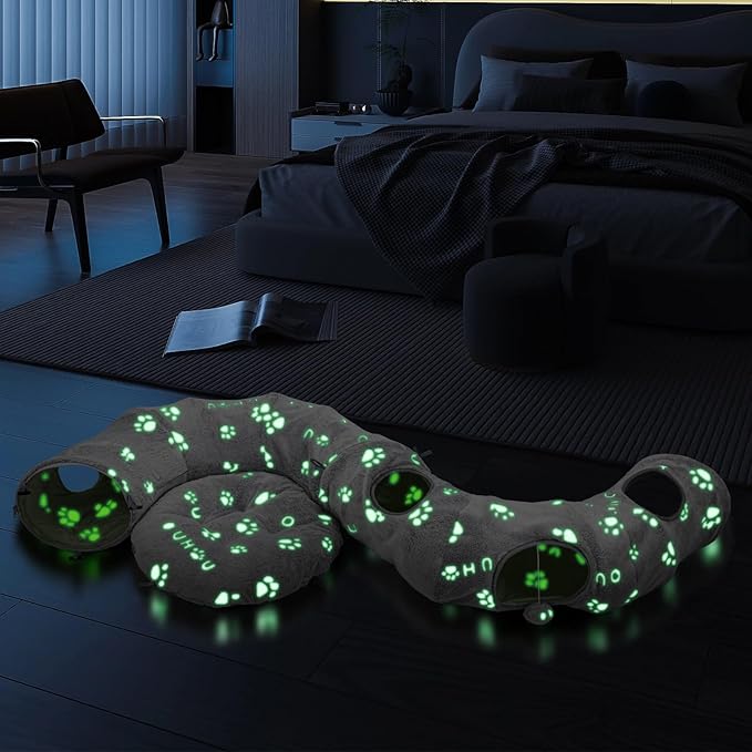 Lahas Cat Tunnels Bed for Indoor Cats - Donut Tubes Adjustable Shape, Washable Circle Cushion, Pet Play Balls and Holes, Self-Luminous Cat Toys