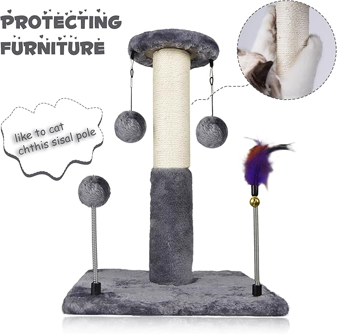 Sisal Scratching Post with Two Replacement Hanging Balls for Cat Play and Exercise