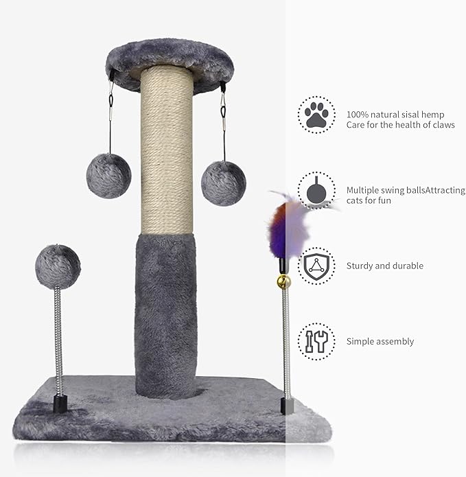 Sisal Scratching Post with Two Replacement Hanging Balls for Cat Play and Exercise