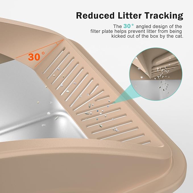 Enclosed Stainless Steel Cat Litter Box with Lid, XL Extra Large Litter Box for Big Cats with Cat Mat and All-Metal Litter Scoop (Beige, X-Large)