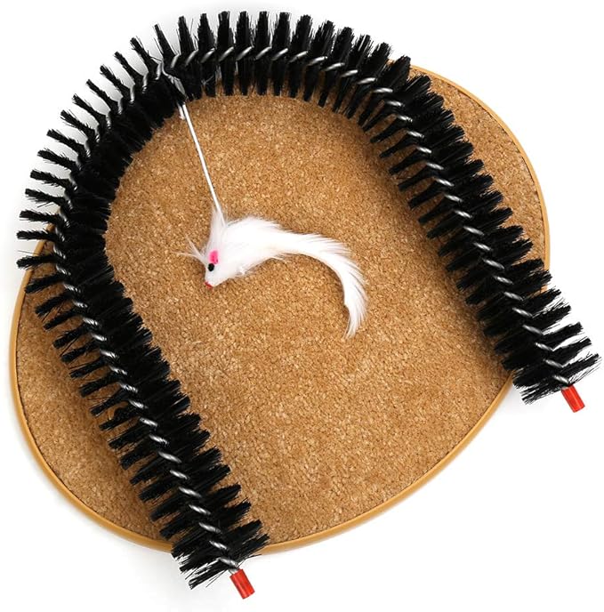 Cat Scratcher, Cat Brushes for Indoor Cats, Cat Arch Self Groomer Scratching Board Scratch Pad, Cat Hair Brush for Shedding, Cat Face Head Self Grooming Brush Post for Deshedding w/Cute Kitten Toy