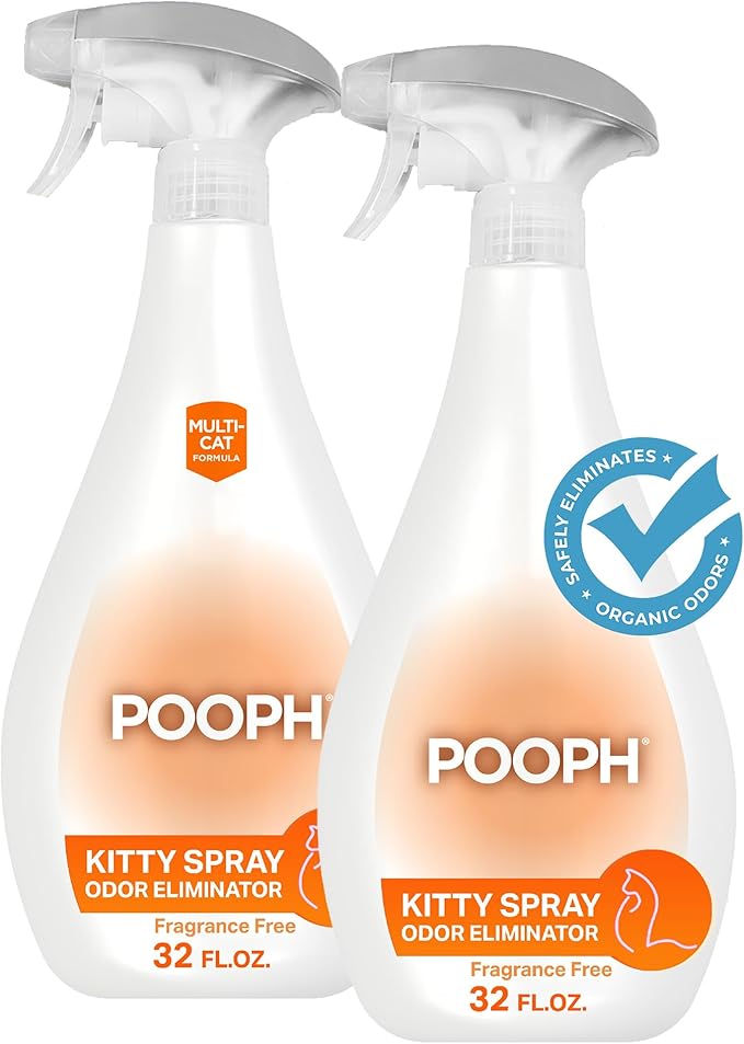 POOPH Kitty Spray - Odor Eliminator, 32oz - Dismantles Odors on a Molecular Basis, Cats, Freshener, Eliminator, Urine, Poop, Pee, Deodorizer, Fresh, Clean, Furniture, Potty, Safe - 2 Pack