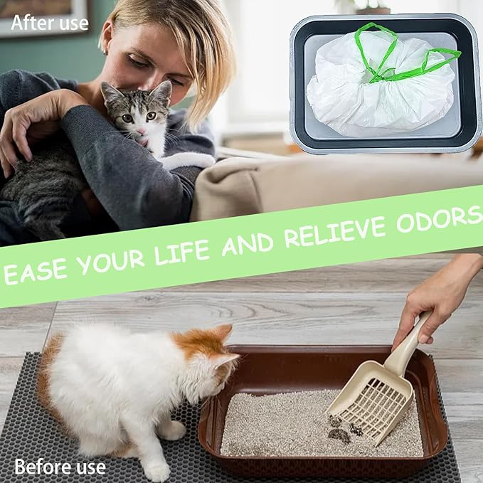 Sifting Cat Litter Box Liners with Holes, 21 Count Large Drawstring Cat Litter Pan Bags Cat Waste Litter Bags Pet Cat Supplies (37" x 18")