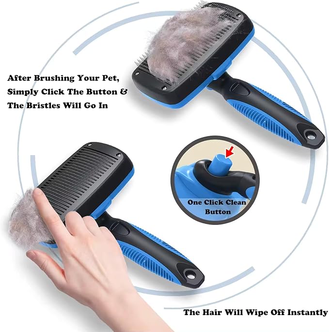 Volpe Self-Cleaning Slicker Brush for Cats & Dogs,Pets Short & Long Hair,Gentle Grooming Tool,Ergonomic Handle,Easy to Clean,Deshedding & Removal Tangled Fur,Dark Blue