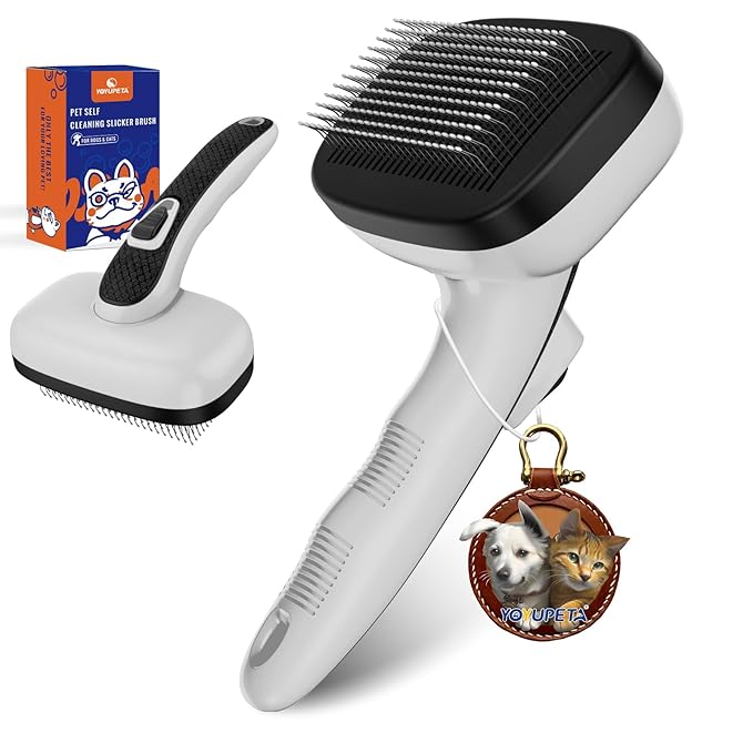 Dog Self Cleaning Slicker Brush for Shedding, Ideal for Short Long Haired Dogs, Including Cat. Removes Loose Fur, Undercoat, Mats, Tangled Hair. Suit for Large Medium Small Animal, Gray