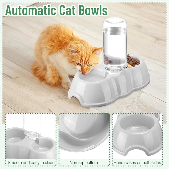 Tioncy 7 Pcs Small Cat Kitten Starter Kit Cat Litter Box with Shovel Cat Paw Litter Mat Double Automatic Cat Bowls Cat Toy Teaser Stick Cat Collar Essentials Kits for 1-3 Lbs Beginner (Black)