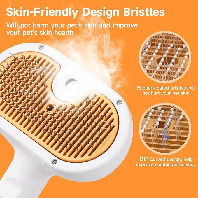 Steam Brush for Dog & Cat – 3-in-1 Pet Spray Hair Removal Comb – Pet Grooming & Shedding Steam – Includes Waterless Shampoo – Water Brush for Long & Short Haired Pets – Defur Spritz Comb
