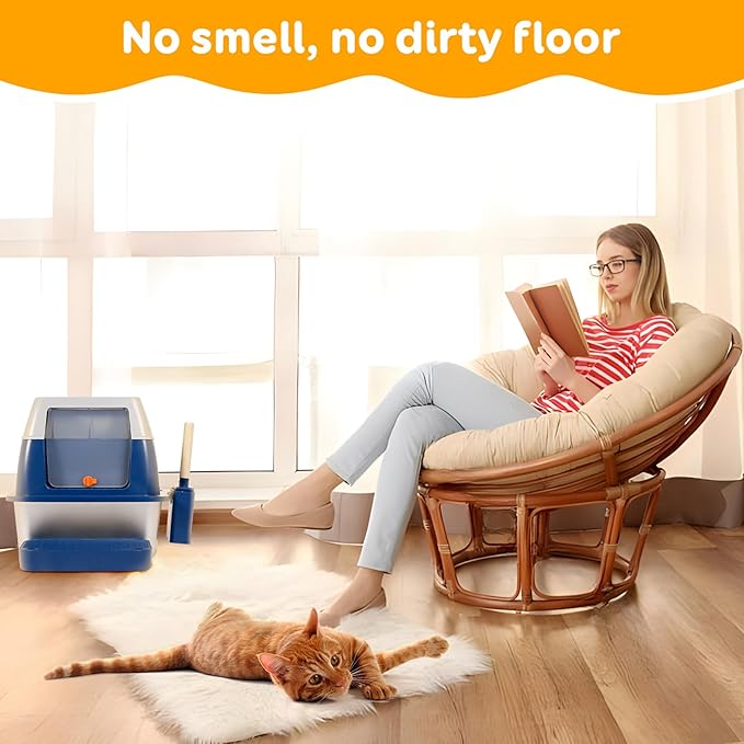 Enclosed Stainless Steel Litter Box with High Sides, Top Entry Jumbo Cat Litter Box with Lid, Covered Metal Extra Large Litter Box for Big Cats, Durable, Anti Leakage, Odorless, Non-Sticky, FOXORU