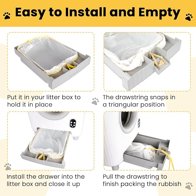 Drawstring Litter Box Liner Bag 60 Pack,Automatic Cat Litter Box Trash Bags for Self Cleaning Cat litter Box Drawer Liners