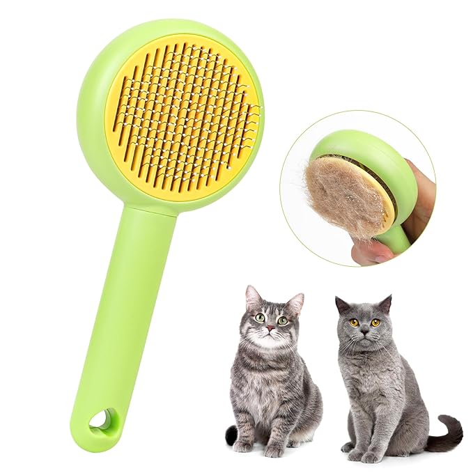 Self-Cleaning Pet Grooming Brush for Dogs & Cats, Effortlessly Removes Loose Hair, Tangles, and Mats - Ideal for Long & Short Hair Pets - Ergonomic, Skin-Friendly Design with Massage Particles Green