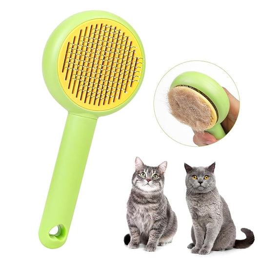 Self-Cleaning Pet Grooming Brush for Dogs & Cats, Effortlessly Removes Loose Hair, Tangles, and Mats - Ideal for Long & Short Hair Pets - Ergonomic, Skin-Friendly Design with Massage Particles Green