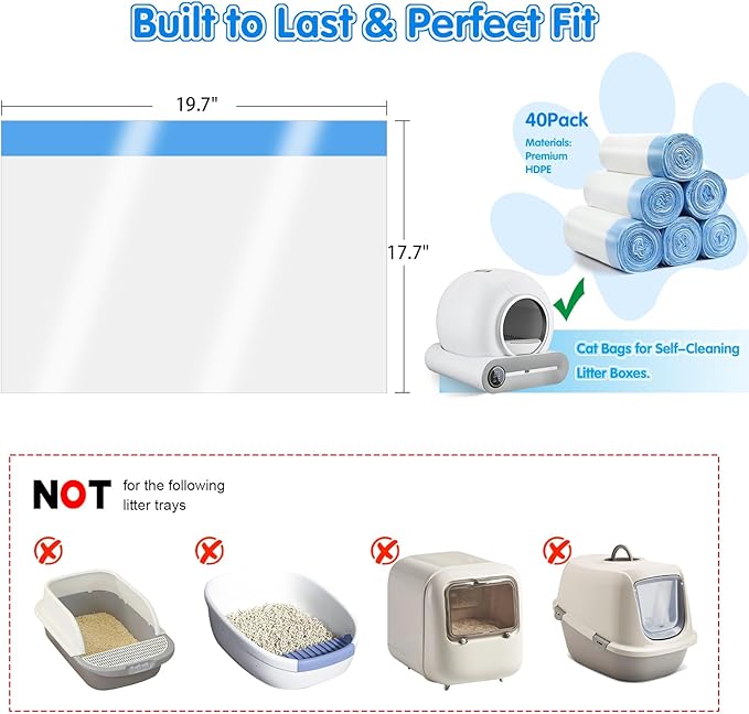 120 Count Self Cleaning Cat Litter Box Liners Bag Fit For MeoWant MW-SC01,MW-SC02, Drawstring Heavy Duty Cat Litter Receptacles Bags Compatible with Automatic Cat Litter Box-17.7" x 19.68"