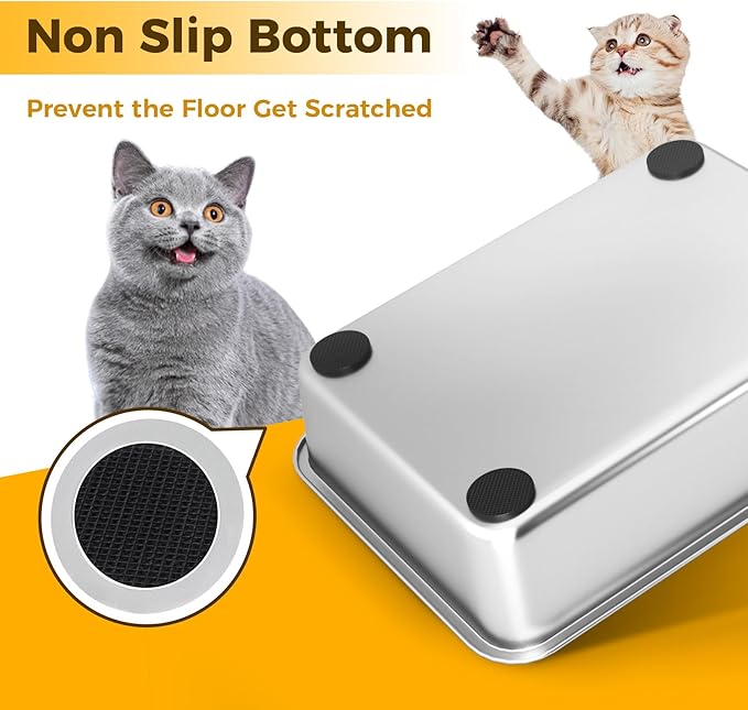 LIHONG Stainless Steel Cat Litter Box,Small Metal Litter Box for Small Cats Hamster Rabbits,No Smell,Non Stick,Easy to Clean(18" Lx14 Wx4 H,M)