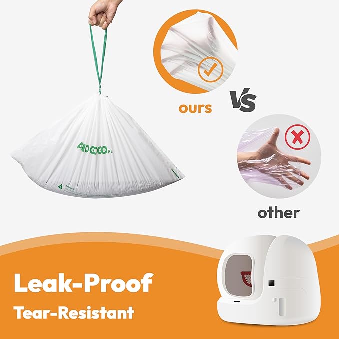 Litter Bags, Compatible with Petkit Pura Max & X, Thick Heavy Duty Replaced Waste Bags, 50 Count Leak-Proof Portable Trash Bags with Drawstring, Self Cleaning Litter Box Receptacles Bags