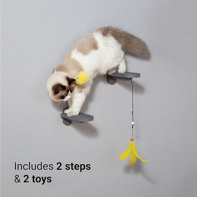 SVD.PET (2-Pack) Cat Wall Steps, Cat Climbing Stairs with Replaceable Felt Pad, Cat Climbing Shelves for Wall Mounted with Cat Toy, Cat Wall Furniture (Dark Grey)