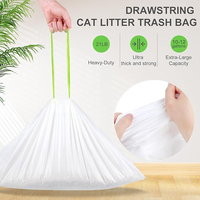 Heavy Duty Utra-thick 2Mil Drawstring Litter Box Robot 3 4 Waste Bags 60Pack Compatible with Self-cleaning Cat Litter Boxes. Designed for Automatic Litter Box Liners,9-11 Gallons