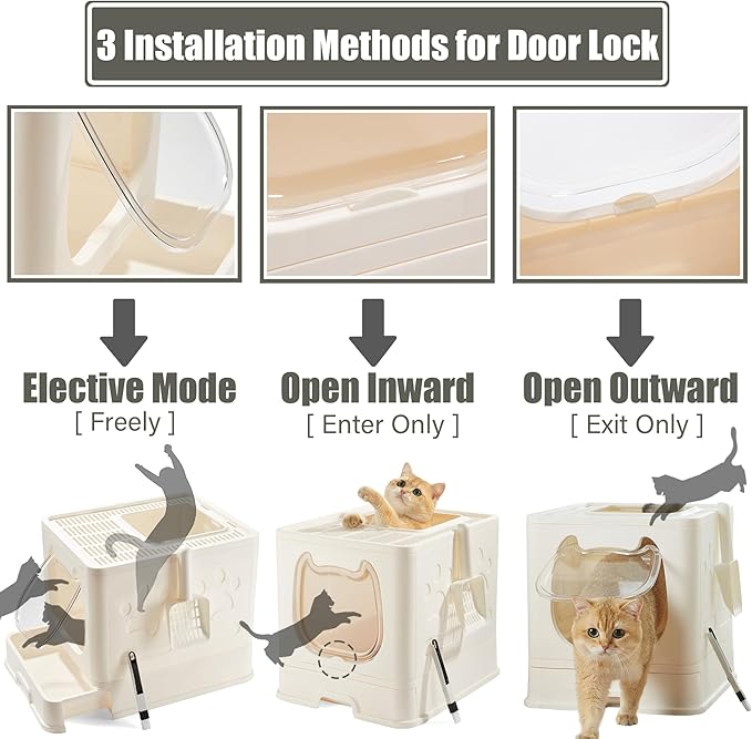 Vealind Covered Cat Litter Box with Sifting Lid, Kitty Litter Box Enclosure, Top Entry Enclosed Litter Box with Litter Scooper and Brush, Easy Clean Hooded Travel Litter Box for Cats, Beige Litter Box
