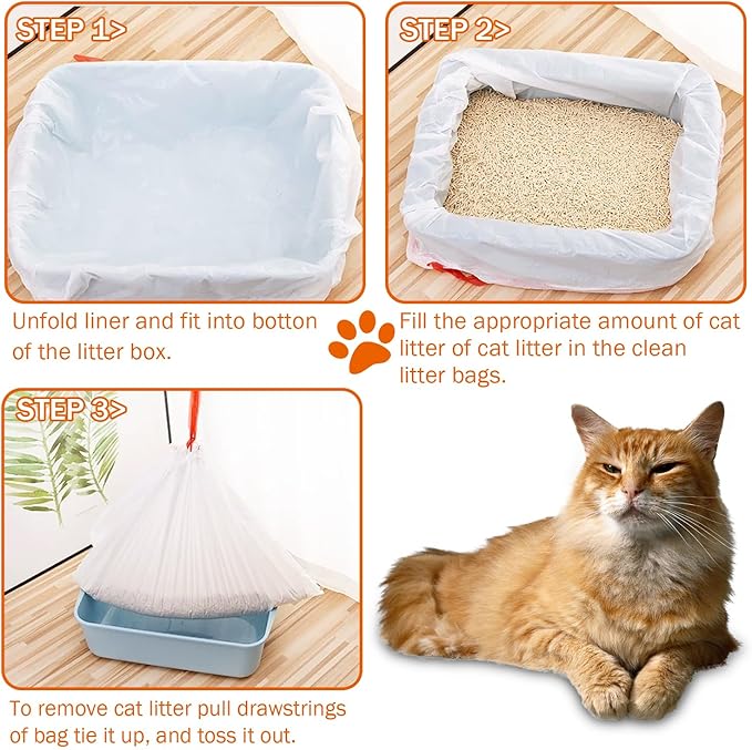 Jumbo Cat Litter Box Liners with Drawstring, 24 Count Extra Thick and Durable Litter Box Liner Bag Disposable Waste Bags for Home/Kitchen Trash Cans (36" x 18")
