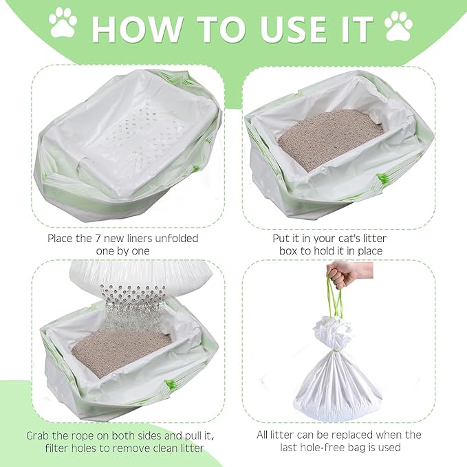 Sifting Cat Litter Box Liners with Holes, 21 Count Large Drawstring Cat Litter Pan Bags Cat Waste Litter Bags Pet Cat Supplies (37" x 18")