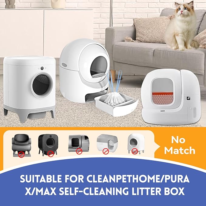 Compatible with PETKIT PuraMax & PuraX - Tear Resistant Cat Litter Box Liners, 80 Pack, 22x12 Inch, 4 Gallon Bags, Drawstring Closure, 2 Mil Thick, Fits Self-Cleaning Litter Boxes