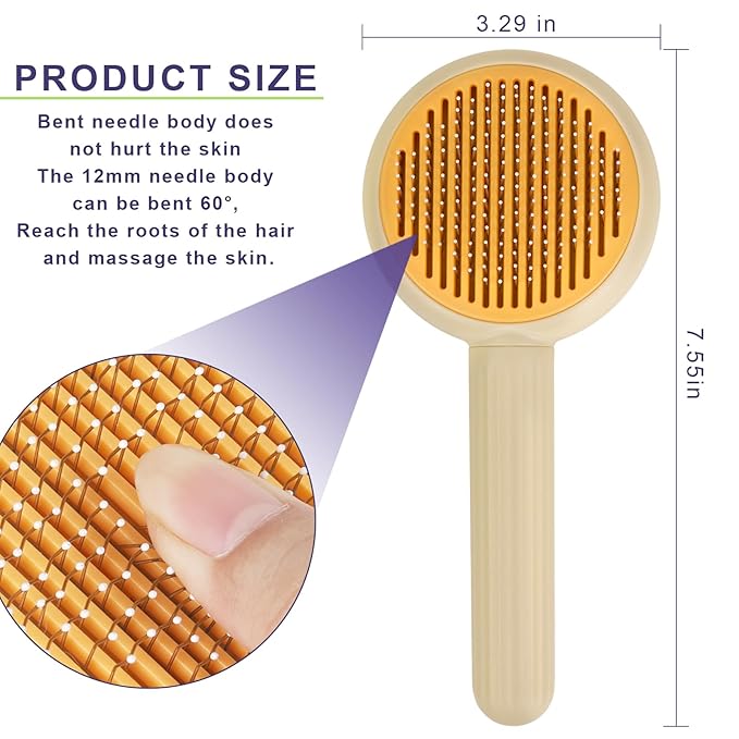 Self-Cleaning Slicker Brush for Dogs & Cats - Efficiently Removes Shedding Hair, Tangles, and Mats - Suitable for Long & Short Haired Pets - with Skin-Friendly Massage Tips - Apricot