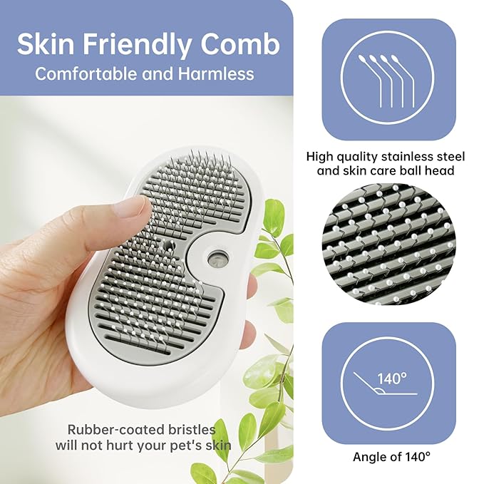 Cat Brush for Shedding Rechargeable Cat Steam Brushes for Indoor Cats Self-Cleaning Pet Grooming Tool for Long and Short Hair Steamy Dog Comb Cat Deshedding Hair Brush, Grey