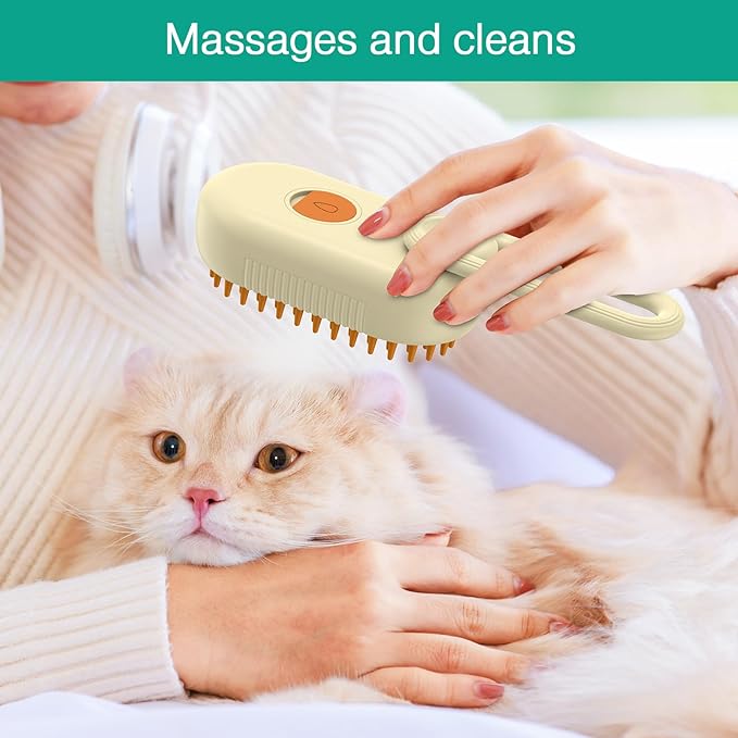 ORIA Cat Steam Brush, 3 in 1 Pet Spray Comb, Self Cleaning Steam Dog Cat Brush, Rechargeable Silicone Grooming Tool with Concealed Handle for Shedding, Hair Removal, Pet Massage