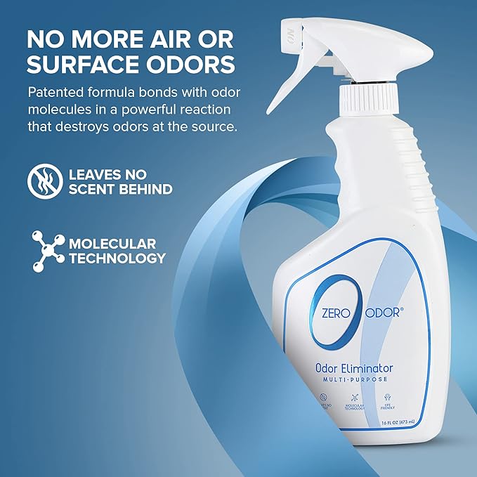 Zero Odor – Multi-Purpose Odor Eliminator - Air & Surface Odor – Patented Technology for Bathroom, Kitchen, Fabric, Closet- Smell Great Again, 16oz