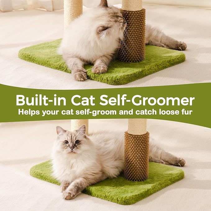 Mewoo Small Cat Tree Tower, Cat Tower with Scratching Post, Cat Trees with Removable Cat Perch for Indoor Cats Large Adult, Cute Cat Tree with Interactive Cat Toys for Kittens (Green, Large)