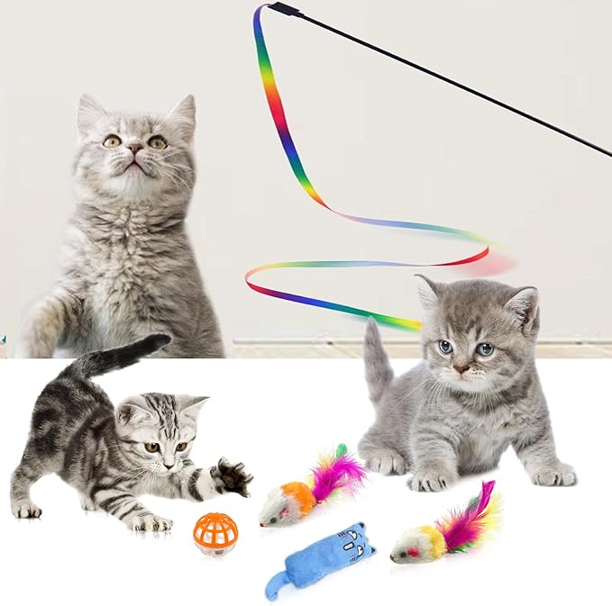 Kitten Starter Kit, 15 Piece Cat Essentials Set Includes Cat Litter Box,Cat Toys, Cat Collars,Cat Scratch Pad, cat Nail File,Automatic Cat Feed Bowls, Pet Grooming Gloves for Cats Daily Life(Gray)