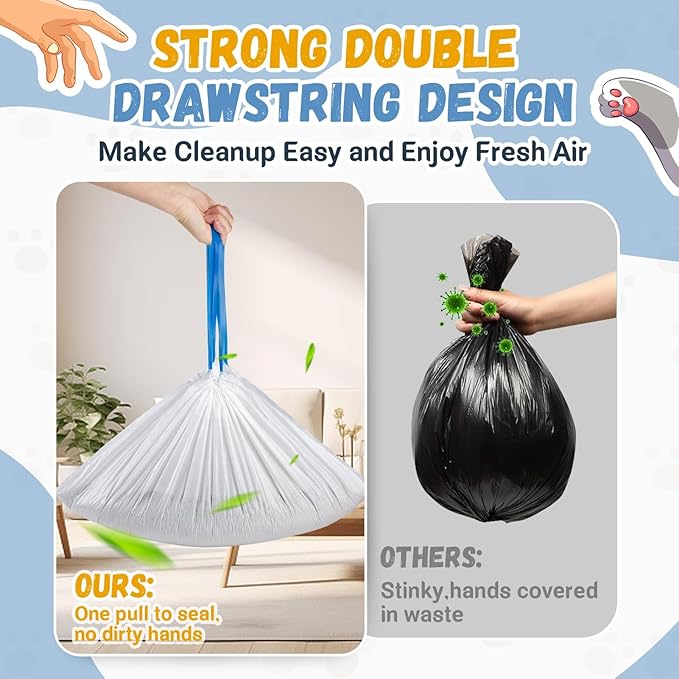 60 Count Cat Litter Bags Liners for Neakas M1 Open-Top Self-Cleaning Cat Litter Box, Extra Thick Drawstring Heavy Duty Disposable Leak-Proof Replaced Waste Bags, 27.17" x 13"