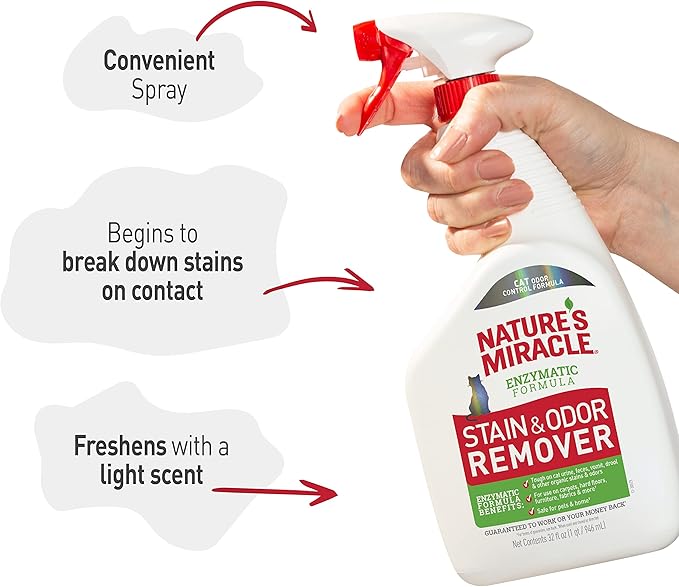 Nature’s Miracle Cat Stain and Odor Remover With New Odor Control Formula 32 Ounce Spray