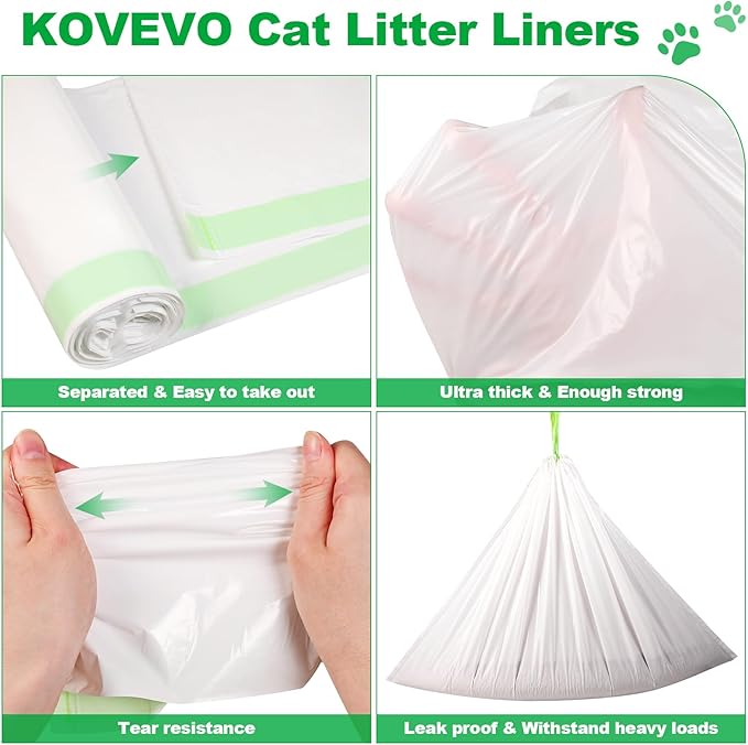 Cat Litter Box Liners Large - 100 Count Cat Litter Liners Jumbo Size 36'' x 19'' - Heavy Duty, Extra-Thick Kitty Litter Liners for Large Giant Litter Boxes - Drawstring Close