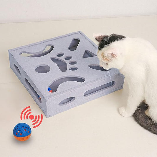 Cat Puzzle Toy, Interactive Cat Toys for Indoor Cats, Kittern Ball Toy with Soft Felt Maze Game Puzzle Box