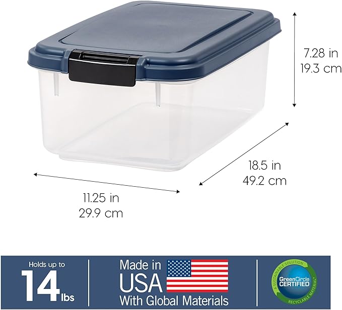 IRIS USA WeatherPro Airtight Pet Food Storage Container, Up to 12Lbs, Dog Cat Bird and Other Pet Food Storage Bin Keep Pests Out Translucent Body BPA Free Stackable, Navy