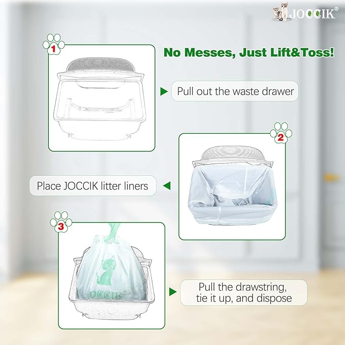 Drawstring Litter Box Liners Compatible with Robot, Heavy Duty Self-Cleaning Litter Boxes Waste Drawer Liners Replacement Bags (100pcs)