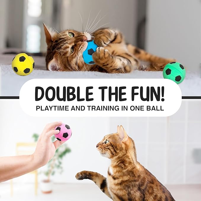 Vila Cat Soccer Balls, Feline Entertainment and Enrichment, Physical, and Mental Workout, Kitty’s Silent Companion, Foam Sponge, Pink, Yellow, Green, Blue, 1.5” -2” (Diameter), 12 Pcs per Pack