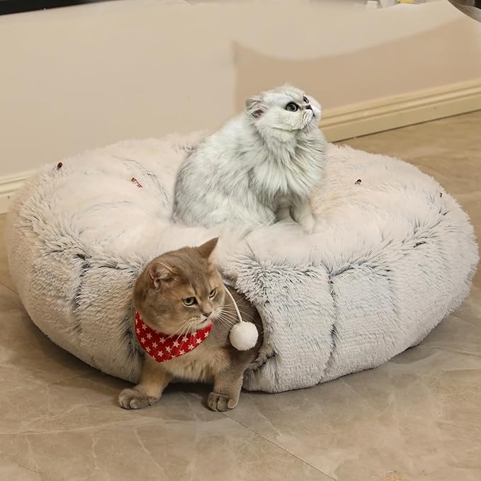Warmer Plush Cat Play Tunnel Grey With Cat Bed For Indoor Cats Soft Plush Material Tubular Playground Toys Collapsible Multifunctional Cat Toys For Small Medium Large Cat Puppy Cat Play Tunnels (Grey)