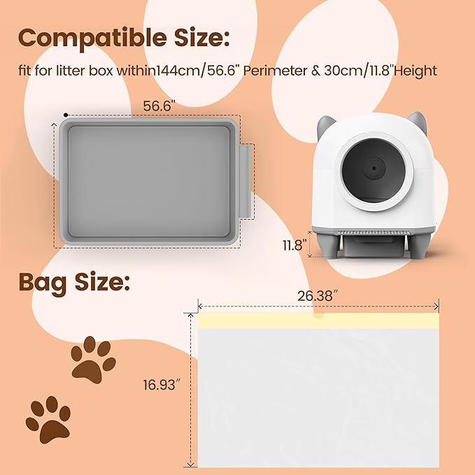 Self-Cleaning Cat Litter Box 20 Count Cat Litter Box Liners, 2.5Mils Thick Cat Litter Bags - Replacement Liners with Drawstring, Heavy Duty - 26" x 16", Compatible with Self-Cleaning Cat Litter Box