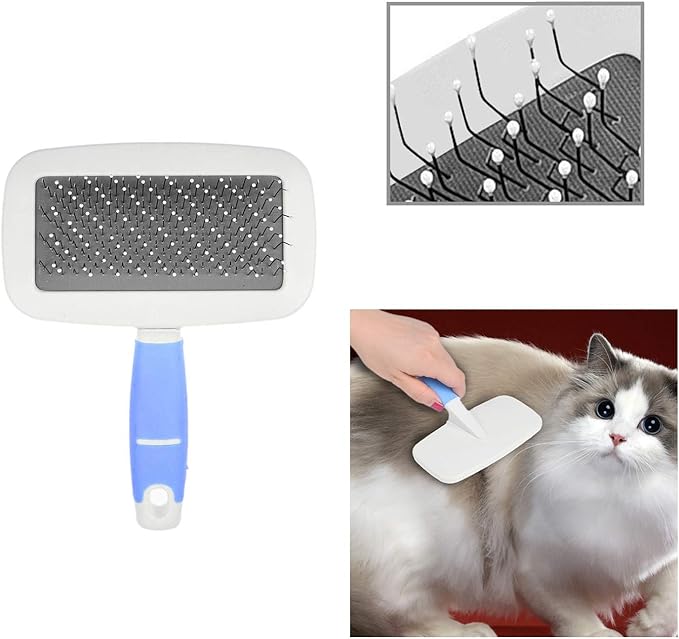 Eco-Fused Brush Kit for Cats - 1x Cat Self Groomer, 1x Blue Slicker Brush, 1 Pet Grooming Glove (Right Hand) - Long and Short Fur - DIY Grooming Tools for Pets - Pet Mitt, Wide Comb and Corner Groomer