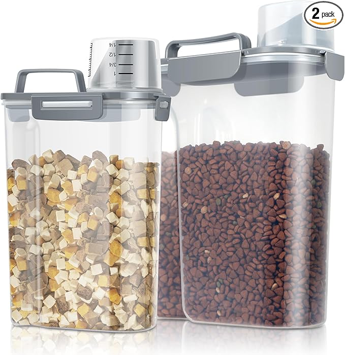 TBMax Dog Food Storage Containers 2 Pack 8 to 10 Lbs, Airtight Pet Food Container Dispenser with Large Spout & Portable Handle, Travel Dog Treat Cat Food Storage Bin Bird Seed Container -Dark Grey