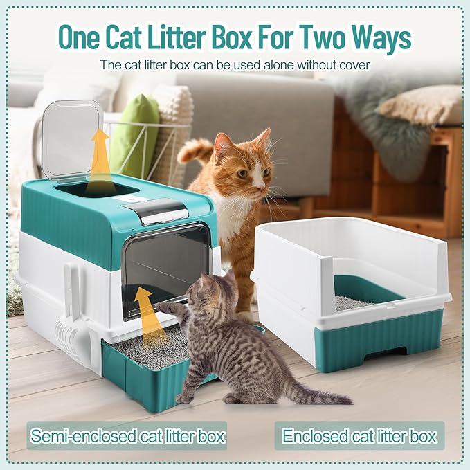 Tioncy 7 Pcs Small Cat Kitten Starter Kit Cat Litter Box with Shovel Cat Paw Litter Mat Double Automatic Cat Bowls Cat Toy Teaser Stick Cat Collar Essentials Kits for 1-3 Lbs Beginner (Green)