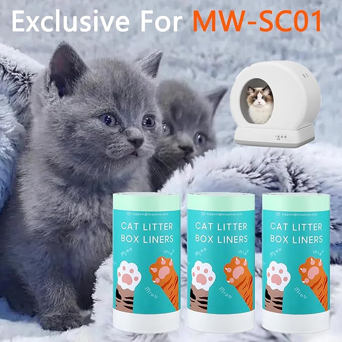 60 Count Self-Cleaning Cat Litter Box Liners Bag Fit For MW-SC01/MW-SC02/MW-LR01, Drawstring Heavy Duty Cat Litter Receptacles Bags Compatible with Automatic Cat Litter Box-18" * 12"