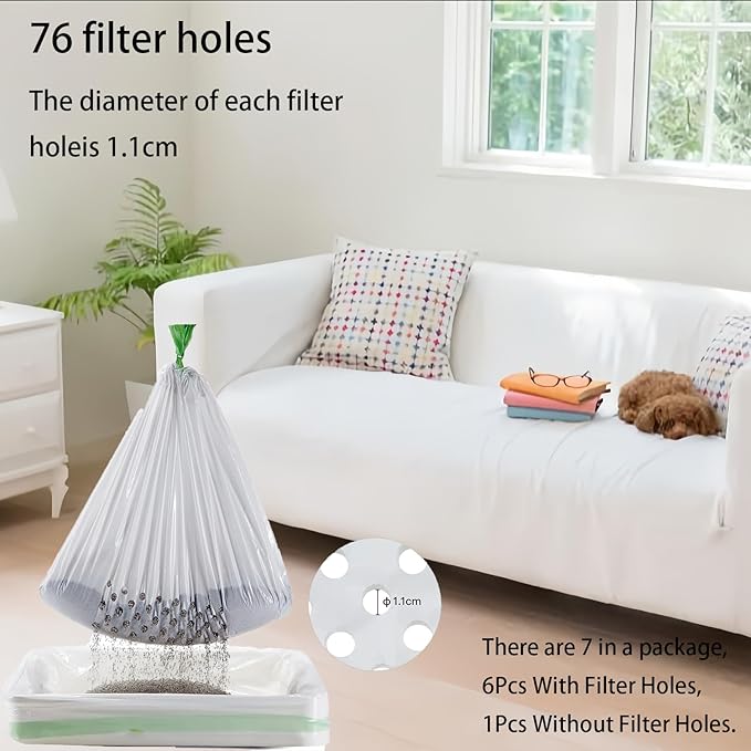 Sifting Cat Litter Box Liners with Holes, 21 Count Large Drawstring Cat Litter Pan Bags Cat Waste Litter Bags Pet Cat Supplies (37" x 18")