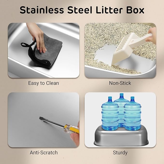 iPettie S01 20L Large Stainless Steel Litter Box, Odor-Reducing Smell Proof Charcoal Filter, Enclosed Litter Box with Cat Litter Scooper, Easy to Clean, Metal Litter Box with Lid