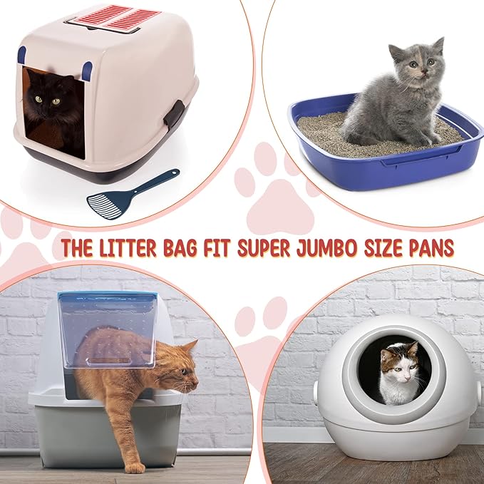 Tinlade 50 Count Jumbo Cat Litter Box Liners Large Drawstring Cat Litter Liners Bags Unscented Tear Resistant for Trash Waste to Keep Your Home Clean(36 x 18 Inch,Gray, Red)