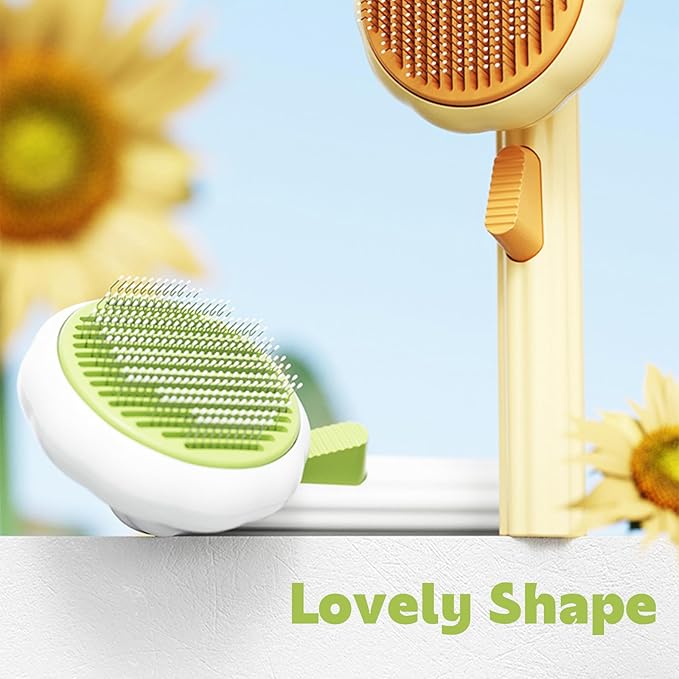 Sunflower-White Hair Brush for Cats and Dogs, Self Cleaning, Shedding, Grooming Brush, Travel Size, Stainless Steel Bristles