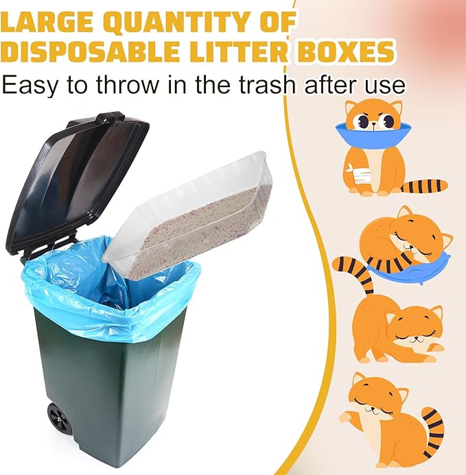 Zubebe 50 Pack Disposable Cat Litter Box for Cats, Large Disposable Kitty Litter Tray Box 19.69 x 15.75 x 3.94 inches Plastic Litter Box Pan Standard for Indoor Home Travel Portable(Clear)