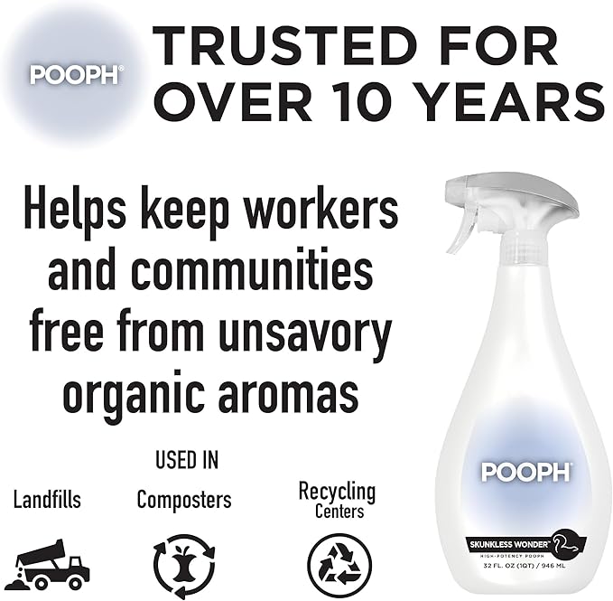Pooph Skunk Odor Eliminator, 32oz Spray - Dismantles Skunk Odors on a Molecular Basis from Pets & Anything Else, Proprietary Formula Breaks Down Skunk Oils, Eliminates Odor on Clothing & More